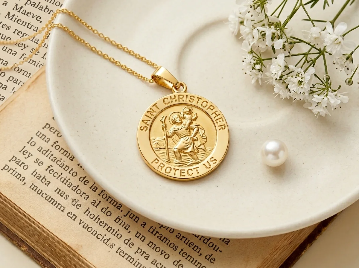 Imagem editorial de medalha com pérola para semijoias