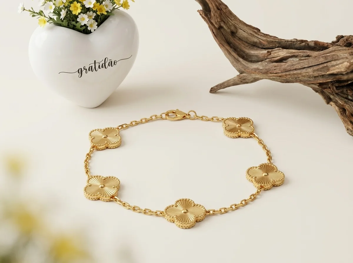 Imagem editorial de pulseira dourada para semijoias